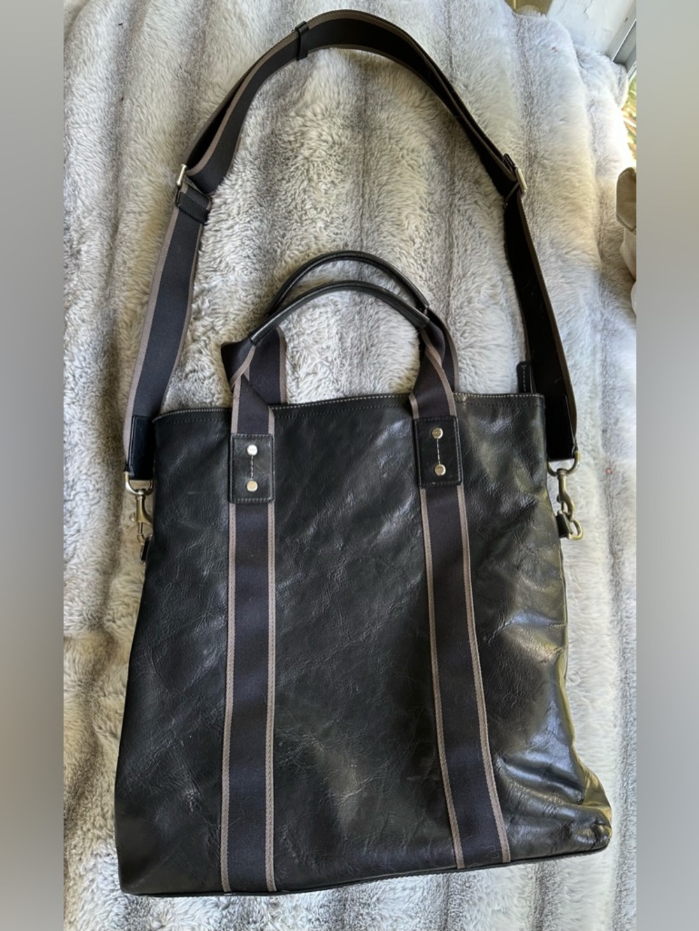 Coach F70558 Black Heritage Web Foldover Leather Messenger Bag